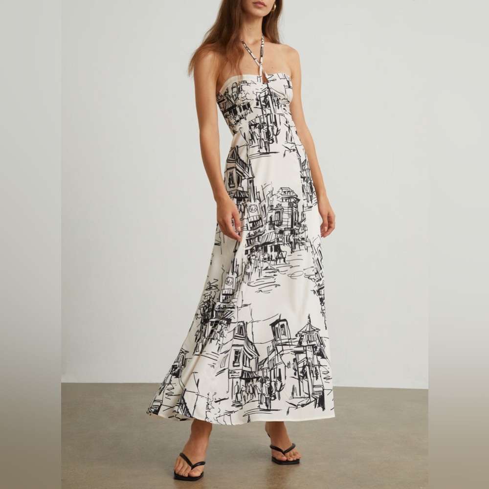 Commense Cream Strapless Maxi with Black Sketch Motif